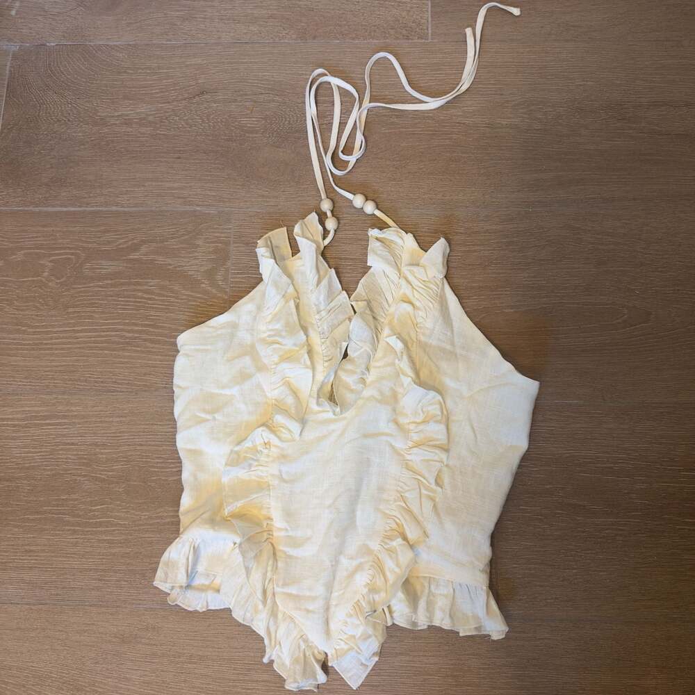 Shein White Ruffle Halter Top Size Medium